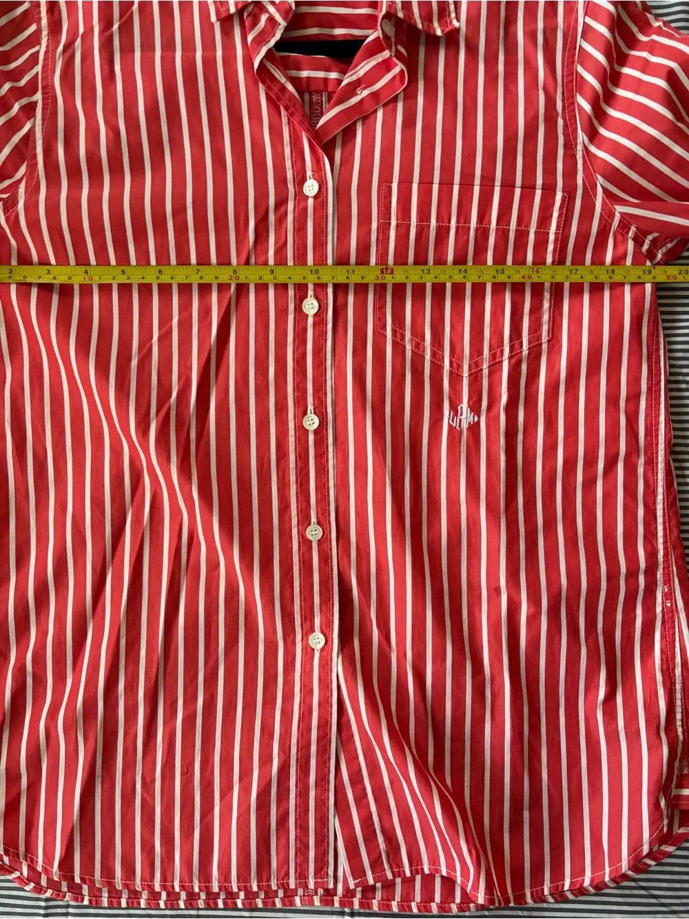 J. Crew Red and White Vertical Stripe Button-Down Shirt